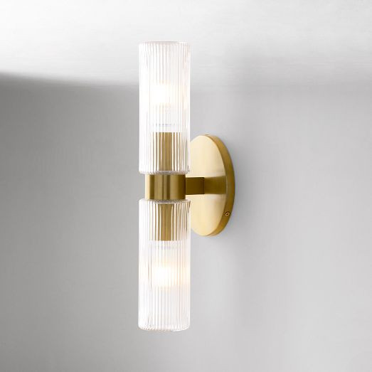 Weston Fluted Glass Double Short Indoor/Outdoor Sconce (16") | West Elm (US)