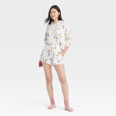 Women's Splatter Print Fleece Lounge Shorts - Colsie™ White | Target
