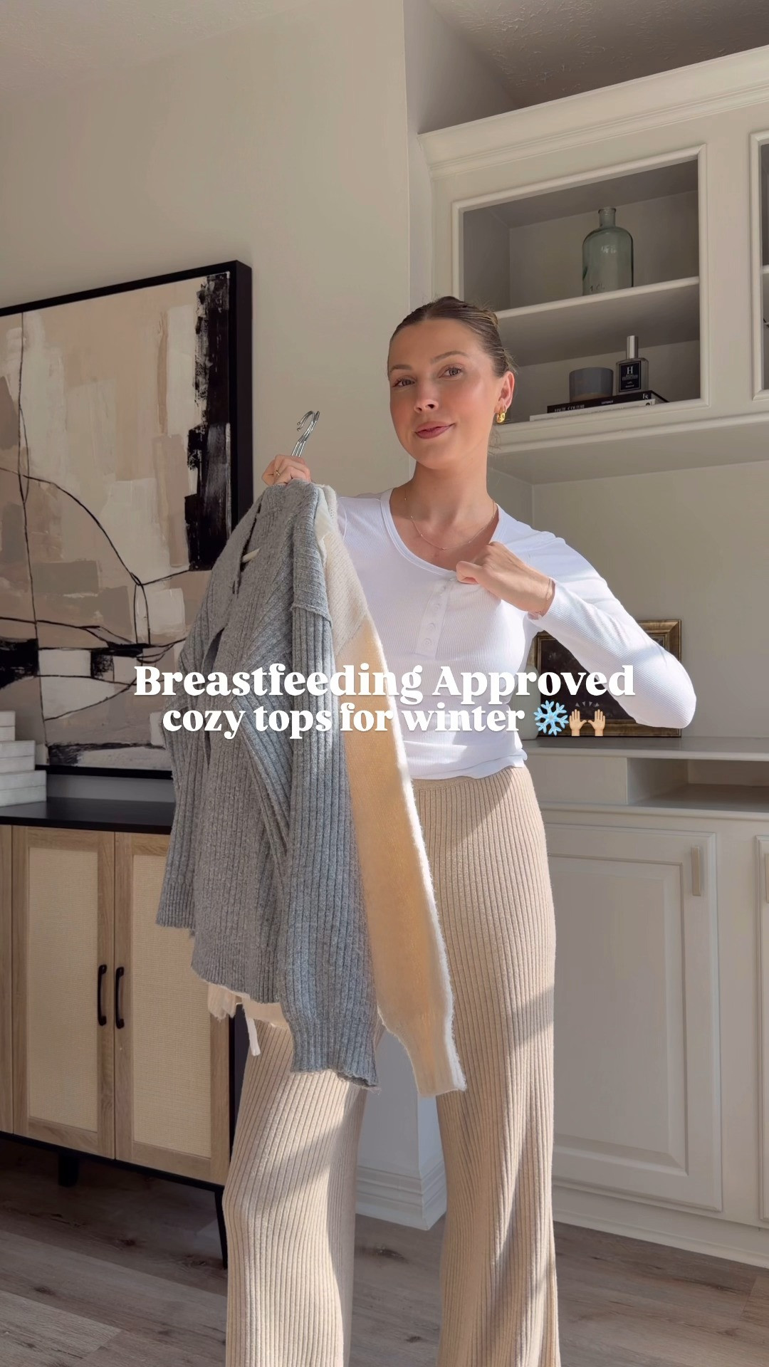 Comfy with chic nursing friendly outfits for winter! Size S in the v neck sweater, denim, suede jacket, M in grey sweater, S in white long sleeve, M in denim jacket, knit pants and white matching set.  

 #LTKdayinmylife #LTKgrwm #LTKmomlife