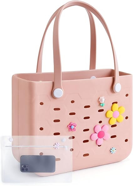 BAGSMART Beach Bag for Women, Water-resistant Rubber Tote Bag, Sandproof Vacation Essentials for ... | Amazon (US)