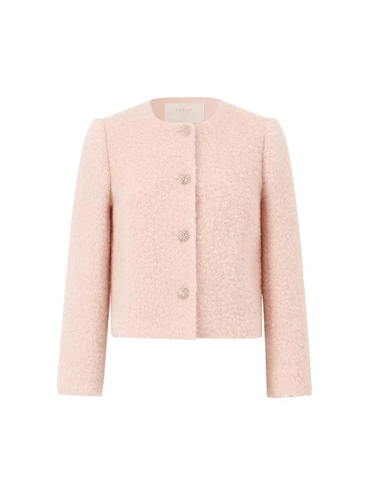 Wool-Blend Single-Breasted Women Crop Jacket | GOELIA