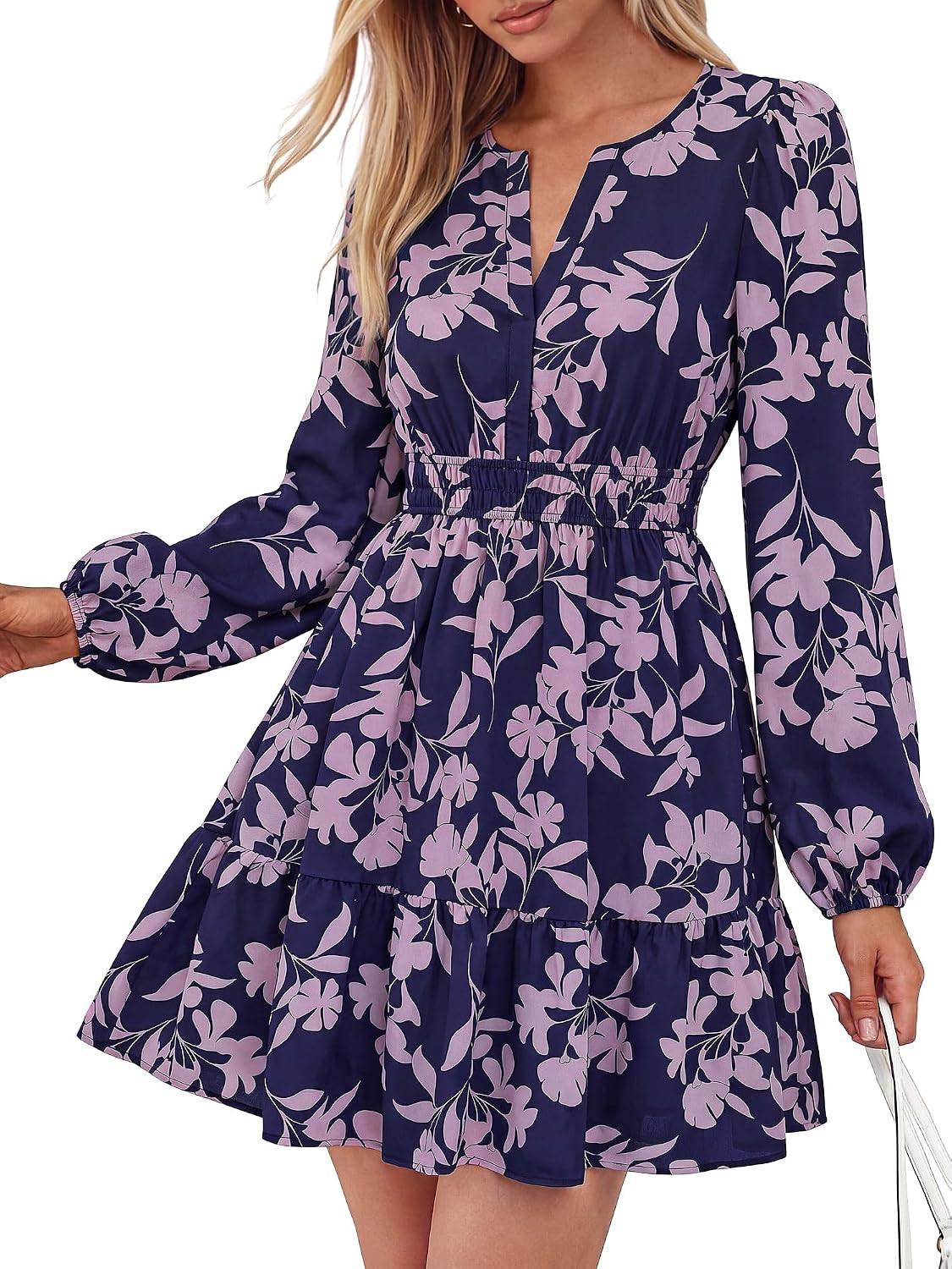 BTFBM Fall Dresses for Women 2026 Trendy Floral Long Sleeve Mini Dress | Amazon (US)