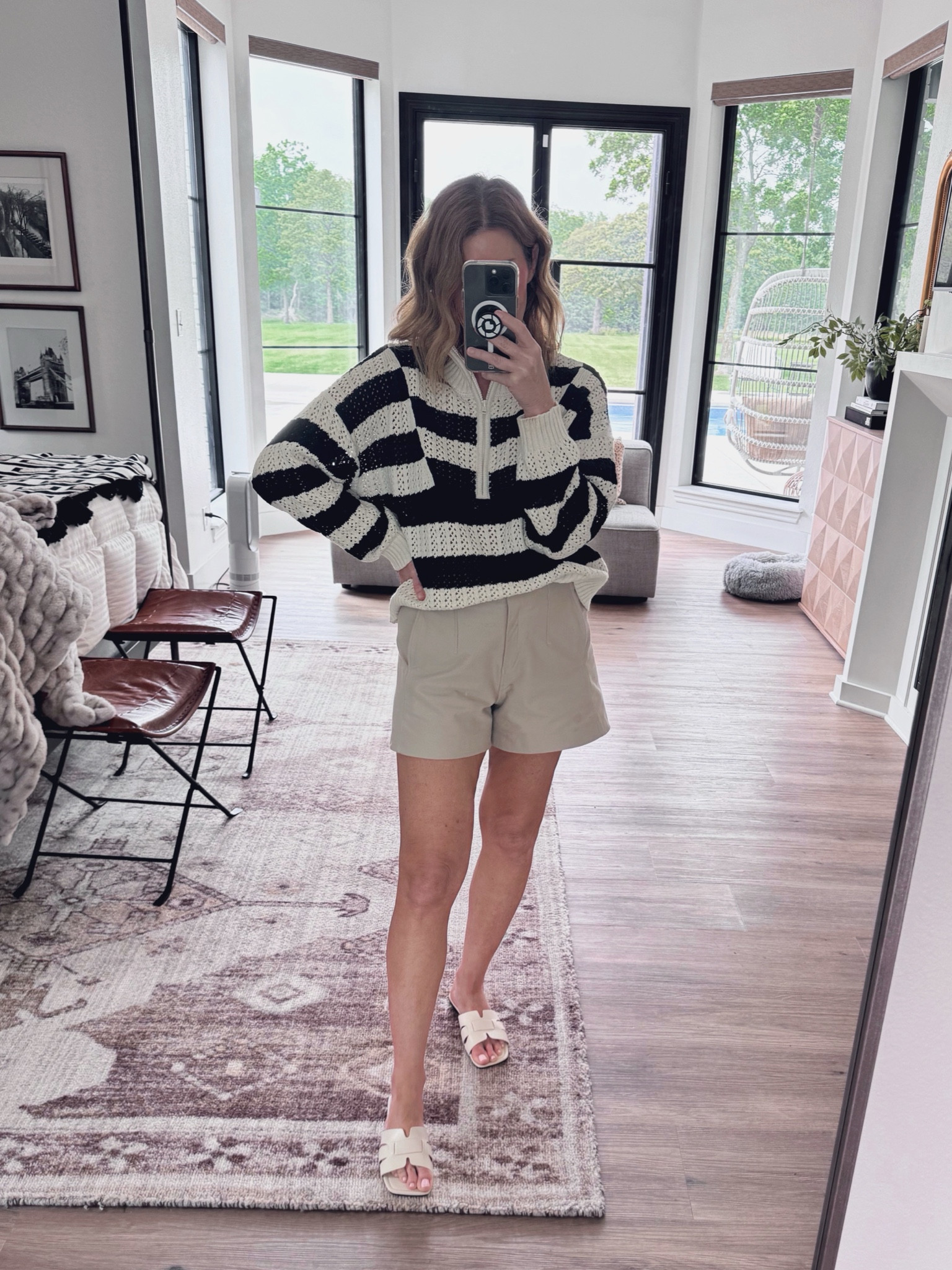 Medium sweater
Size 6 shorts 

#LTKStyleTip #LTKOver40 #LTKFindsUnder50