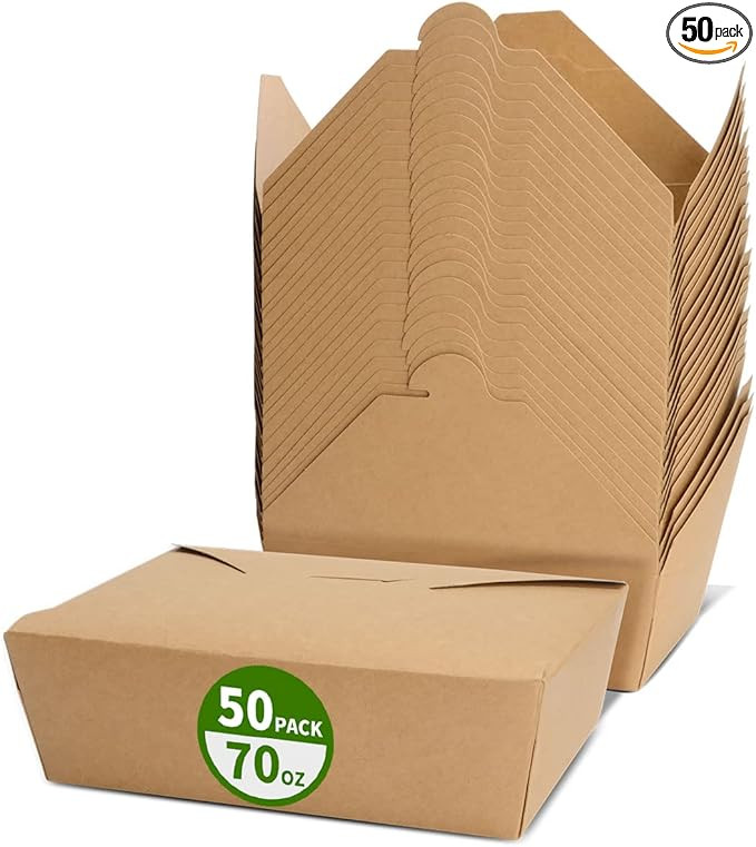 50 Pack 70 oz Large Take Out Food Containers - Heavy Duty Microwavable Kraft Brown Paper To Go Bo... | Amazon (US)