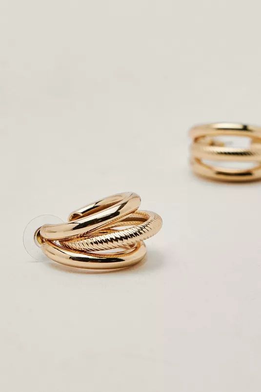 Recycled Metal Textured Triple Hoop Earrings | NastyGal (UK, IE)