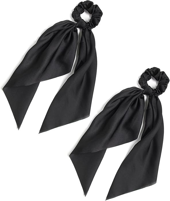 Pack of 2 Knotted Bow Hair Scrunchies Elastic Hair Scarf Black Hair Ties Bands Satin Hair Ribbon ... | Amazon (US)