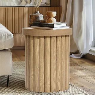 Brown Wood Fluted Round Side Table - 19.29" H x 15.75" W x 15.75" D | Bed Bath & Beyond