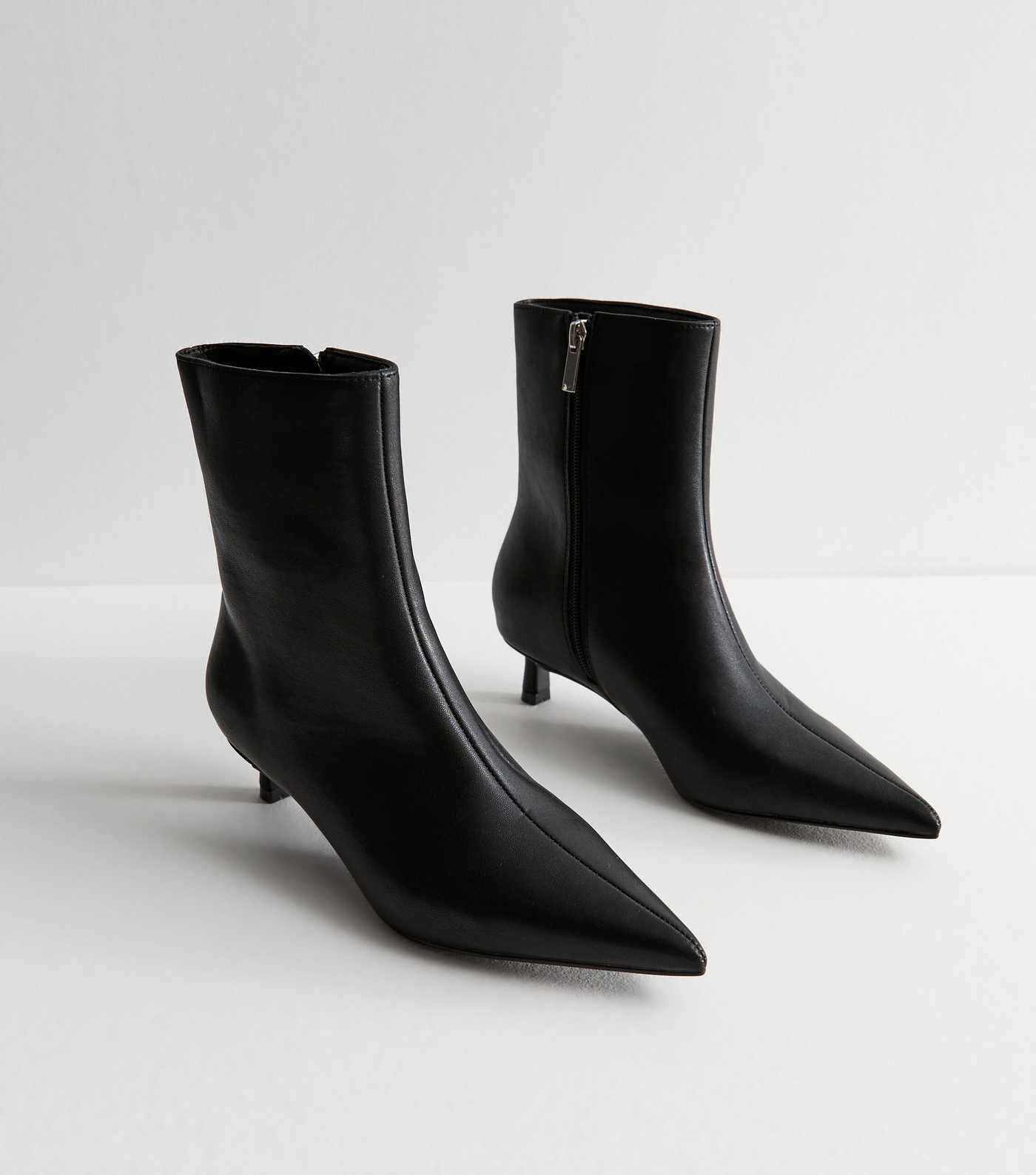 Black Leather Look Pointed Kitten Heel Ankle Boots
						
						Add to Saved Items
						Remove f... | New Look (UK)