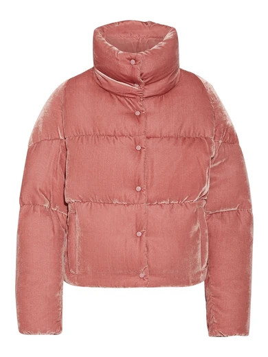 Moncler - Cercis Quilted Velvet Down Jacket - Antique rose | NET-A-PORTER (US)