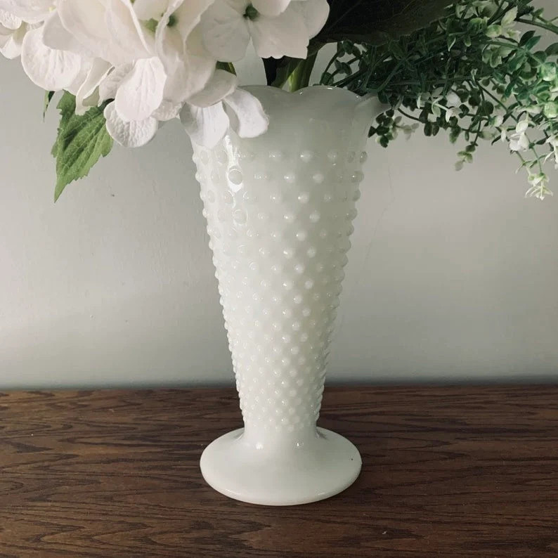 Hobnail Milk Glass Vase, Anchor Hocking Vintage Flower Vase, 9.5 Inches Tall, Mid Century Decor, ... | Etsy (US)