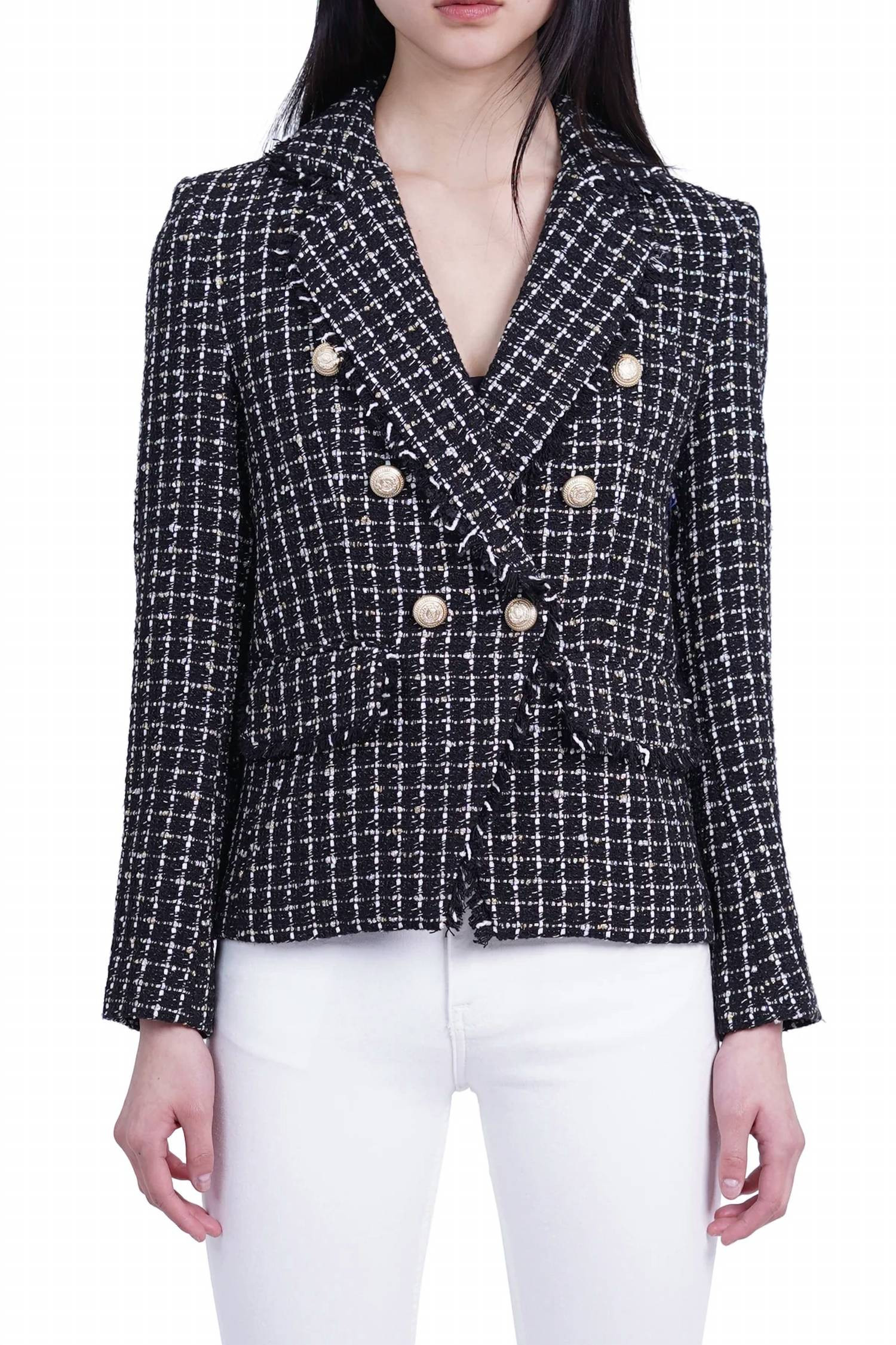 Angie Tweed Blazer In Black | Shop Simon