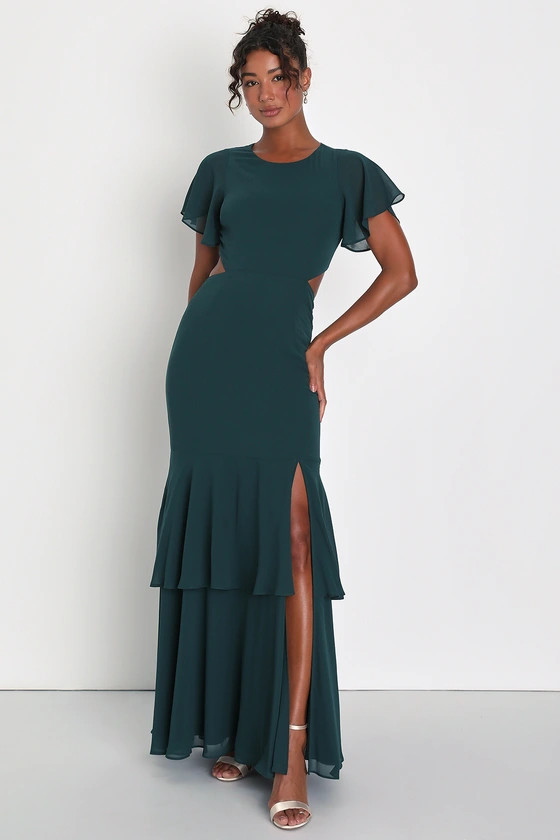 Emerald Green Tiered Cutout Maxi Dress | Green Evening Dress | Fall Dresses Trends | Lulus (US)