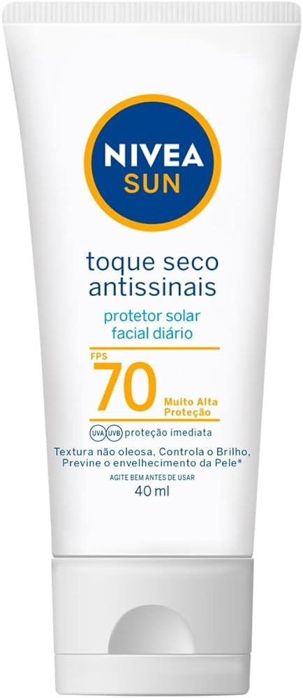 NIVEA SUN Protetor Solar Facial Toque Seco Antissinais FPS 70 40ml - Com muito alta proteção co... | Amazon (BR)