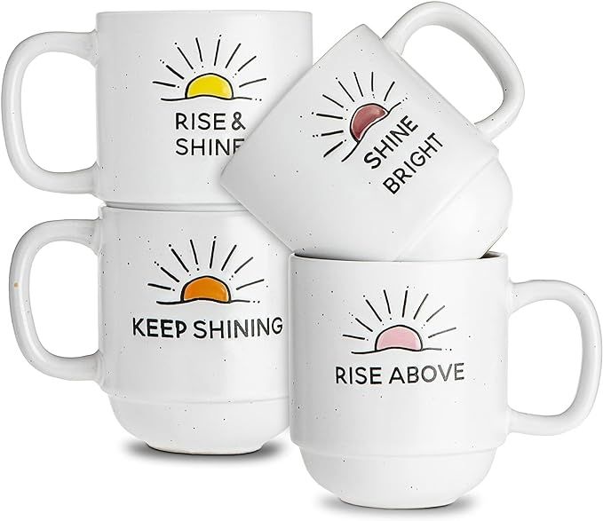 Set of 4 Stackable Stoneware Mugs with a Metal Rack for Storage, Four 17 oz Sunshine Coffee Mugs,... | Amazon (US)