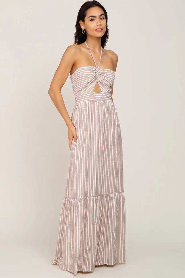 Ivory Striped Halter Cutout Maxi Dress | PinkBlush Maternity