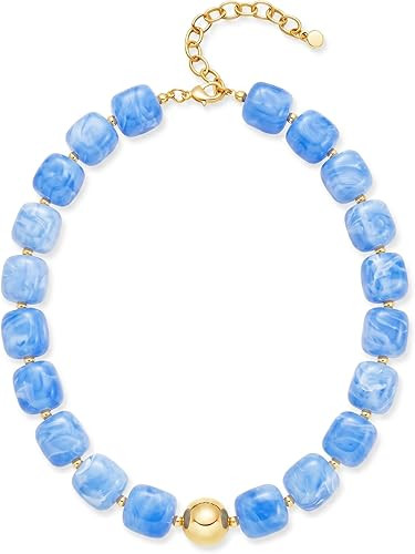 Chunky Colorful Beaded Choker Necklace for Women, Summer Beach Statement Resin Beads Necklace, Tr... | Amazon (US)