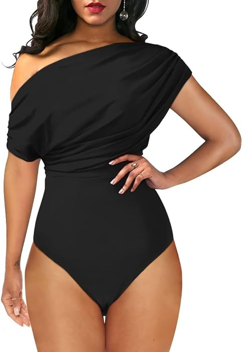 YMDUCH Women's Off Shoulder Sleeveless Bodycon One Piece Bodysuit Top | Amazon (US)