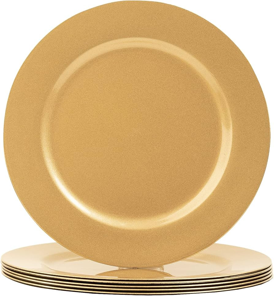 MAONAME Gold Charger Plates Set of 6, 13-Inch Round Plate Chargers for Dinner Plate, Plastic Tabl... | Amazon (US)