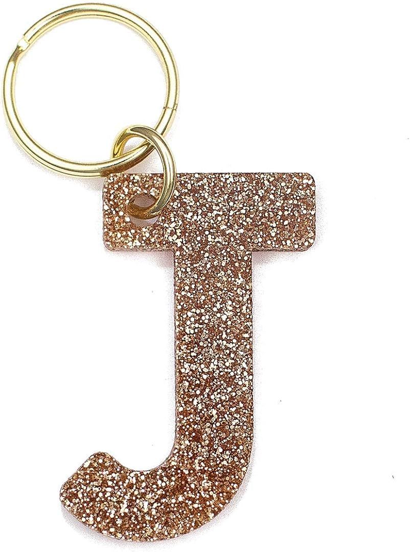 Letter Keychain Accessories for Women and Girls, Gold Glitter Initial Key Ring | Amazon (US)