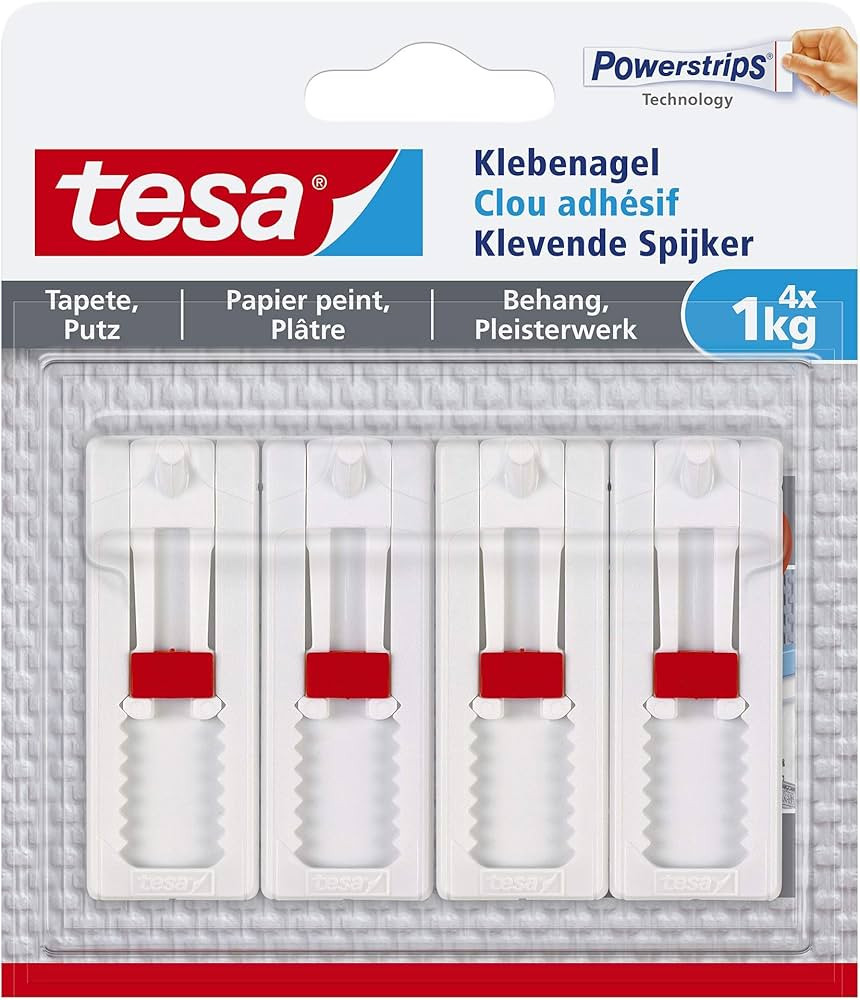 tesa Verstellbarer Klebenagel (für Tapeten und Putz 1 kg, Höhenverstellbarer, selbstklebender W... | Amazon (DE)