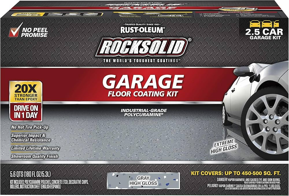 Rust-Oleum 293513 Rocksolid Polycuramine Garage Oil Floor Coating, 2.5 Car Kit, Gray, 180 Fl Oz (... | Amazon (US)
