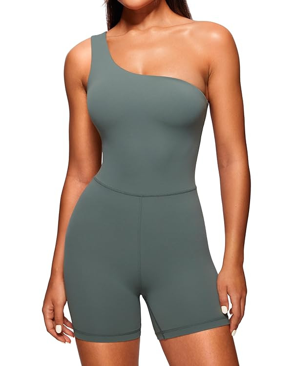 CRZ YOGA Butterluxe One Shoulder Athletic Rompers for Women Removable Padded Shorts Jumpsuit One ... | Amazon (US)