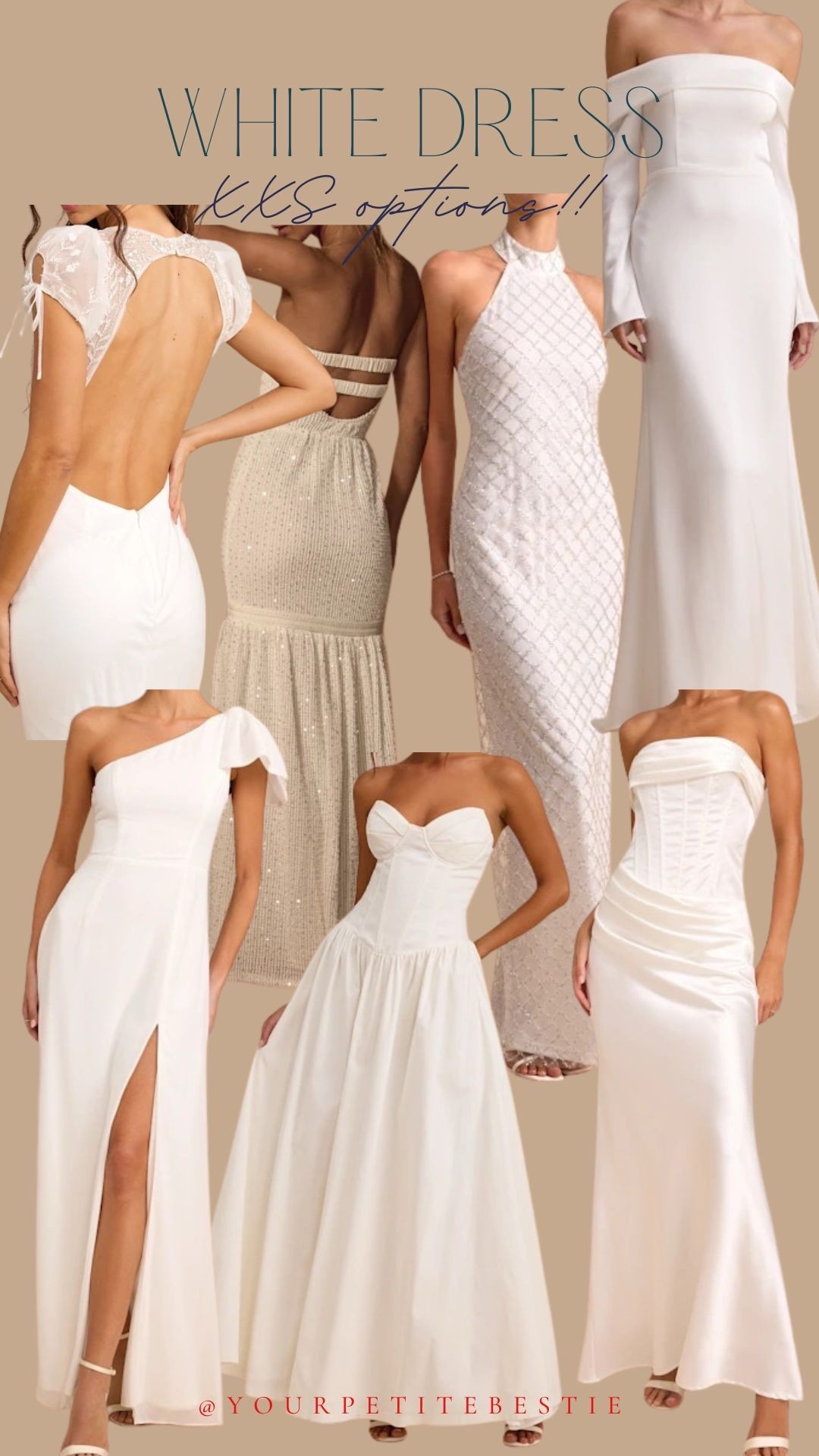 White floor length formal dress options! 

Special occasions
Sorority 
Prom

Come in XXS sizes!!

#LTKSaleAlert #LTKPetite #LTKootd