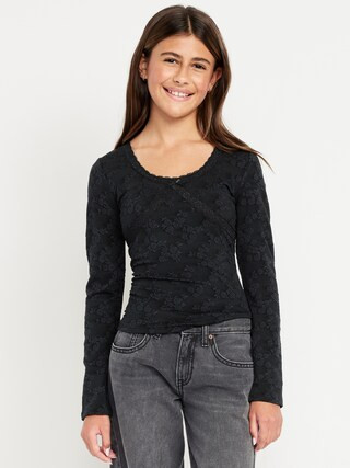 Fitted Long-Sleeve Lace-Trim Top for Girls | Old Navy (US)
