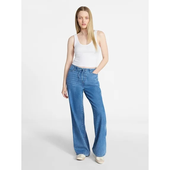 No Boundaries Mini Waist Wide Leg Pants, 31" Inseam, Women's XXS-XXL | Walmart (US)
