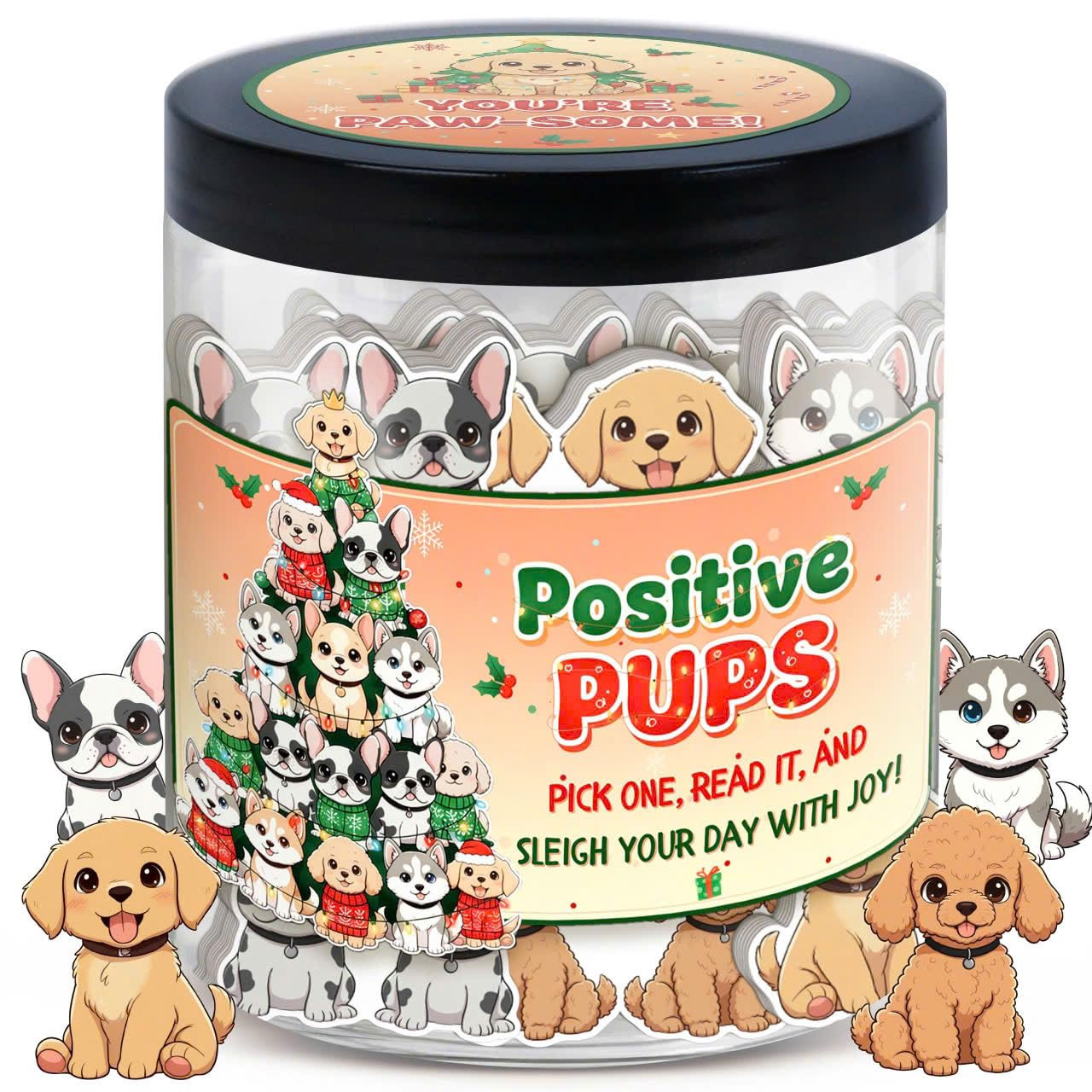 Positive Christmas Pups Jar with 60 Daily Affirmation Cards, Emotional Support Dog Gift for Women... | Amazon (US)