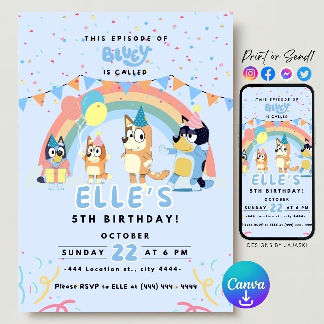 Blue Dog Birthday Invitation, Boys Birthday Party, Childrens Birthday Party, Digital Birthday Inv... | Etsy (US)