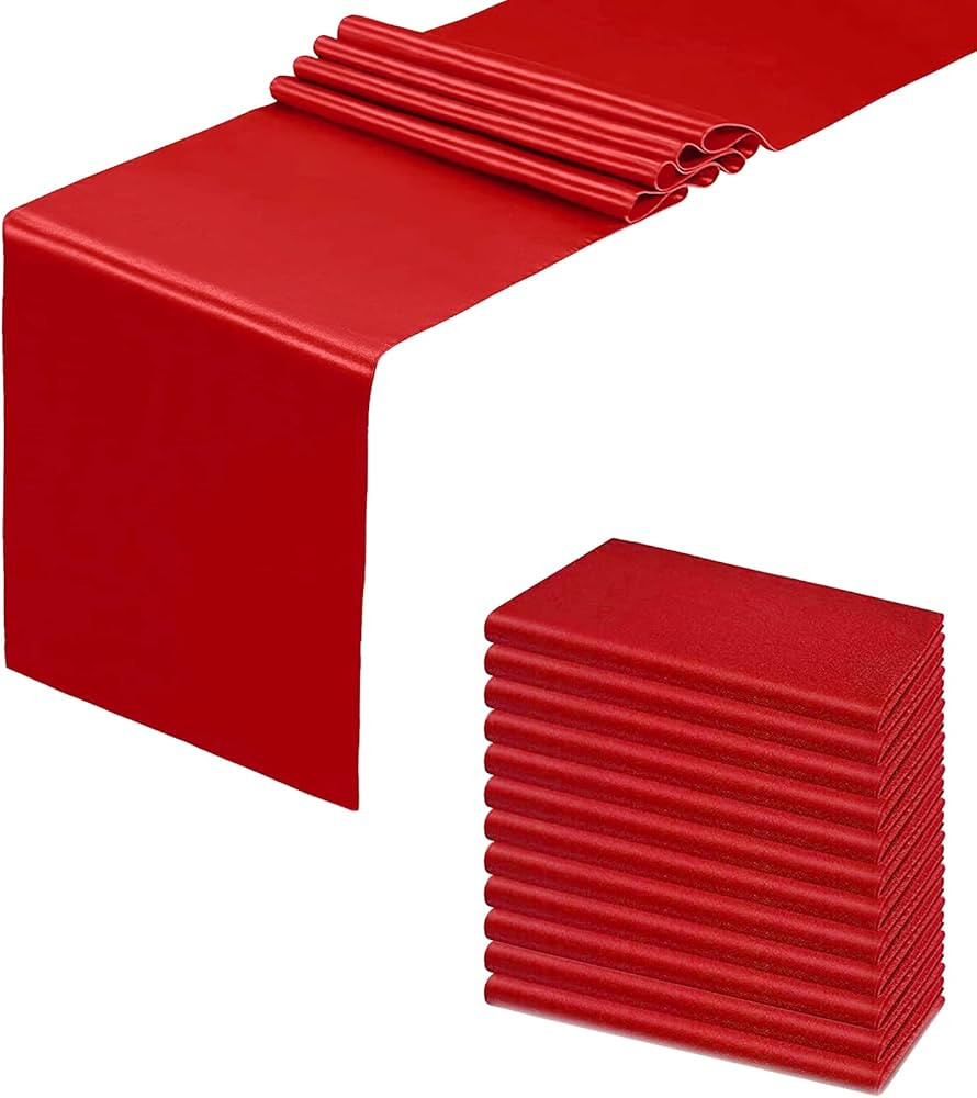 12 Pack Red Table Runners, Satin Table Runner 12x108 Inches Long, Silk and Smooth Fabric Table Ru... | Amazon (US)