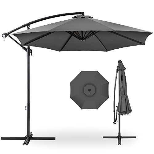 Best Choice Products 10ft Offset Hanging Market Patio Umbrella w/Easy Tilt Adjustment, Polyester Shade, 8 Ribs for Backyard, Poolside, Lawn and Garden - Gray | Amazon (US)