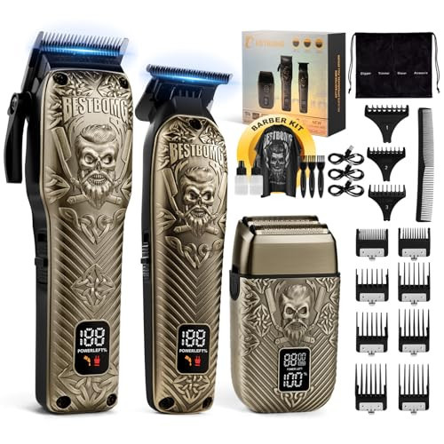 BESTBOMG® Hair Clippers for Men, Professional Hair Clippers, Beard Trimmer& Rechargeable Shaver Set, Metal T-Blade, LED Display, Barber Hair Cutting Kit for Men Grooming & Gifts, BS-807E (Bronze) | Amazon (US)