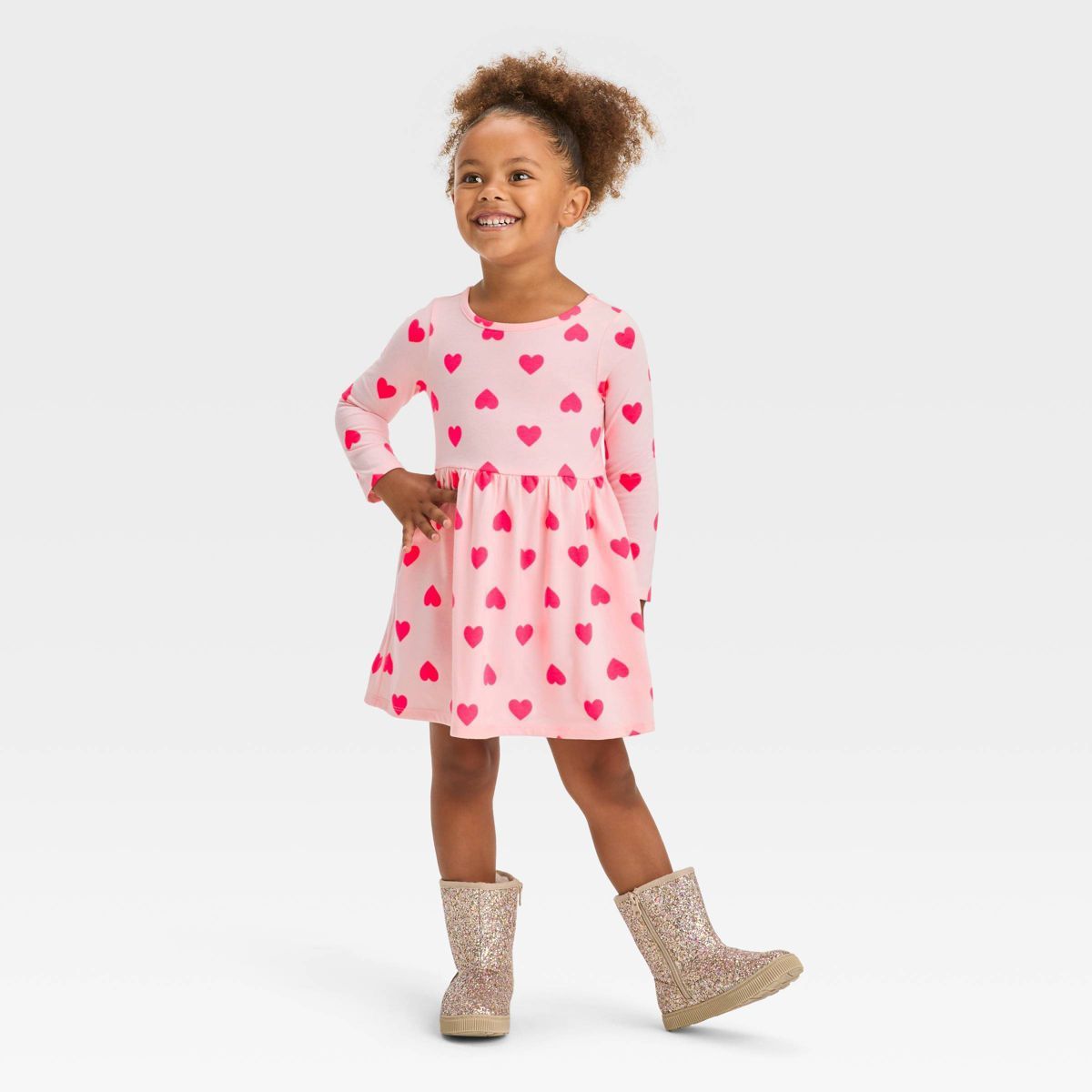 Toddler Girls' Hearts Long Sleeve Dress - Cat & Jack™ Pink | Target