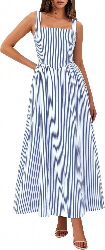 PRETTYGARDEN Women's Maxi Dress Summer Striped Sundress | Amazon (US)