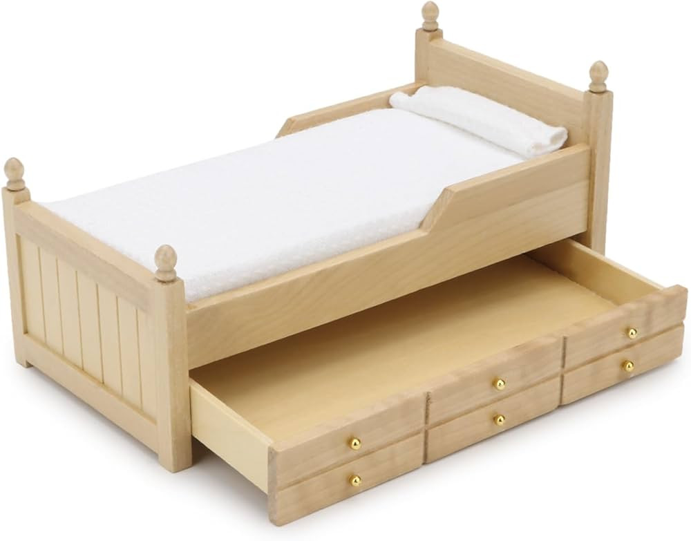 Dollhouse Miniature Bed with Drawer 1:12 Wooden Furniture European Bedroom Bedding Furniture Acce... | Amazon (US)