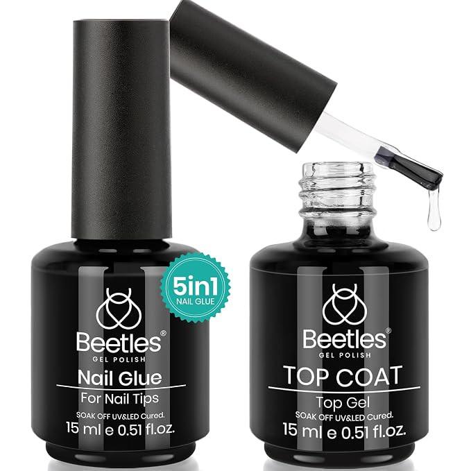 beetles Gel Polish 5 in 1 Nail Glue and No Wipe Top Coat Kit 2PCS 15ML for Gel Nails Easy Nail Ex... | Amazon (US)