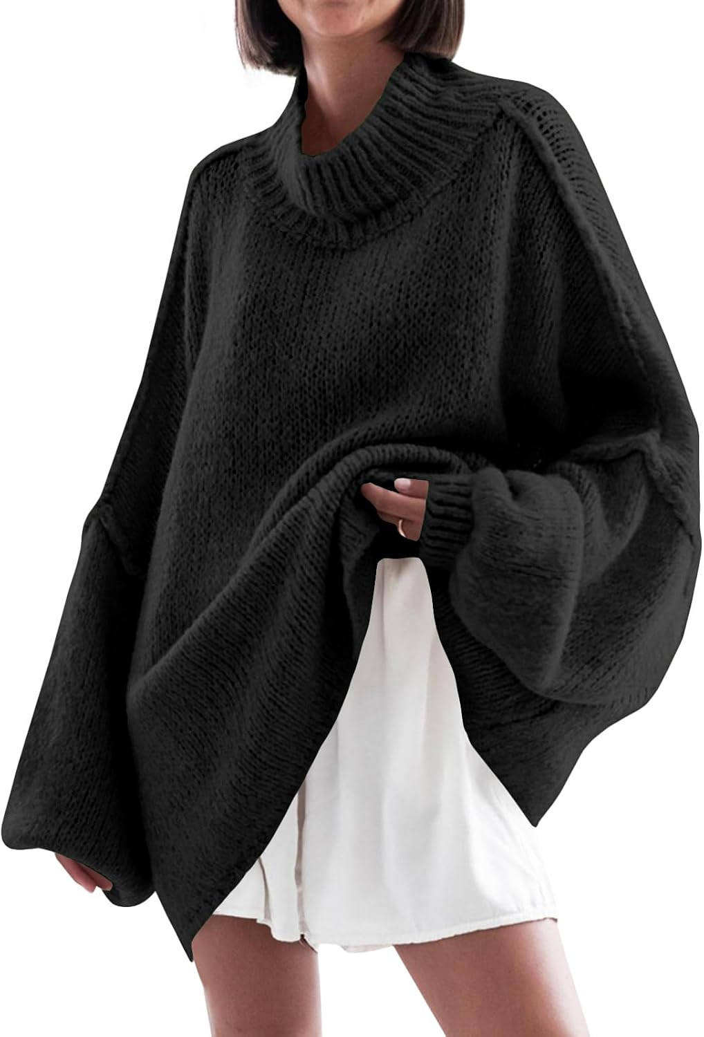 Saodimallsu Womens Oversized Sweaters Mock Neck Fall Winter Tunic Sweater | Amazon (US)