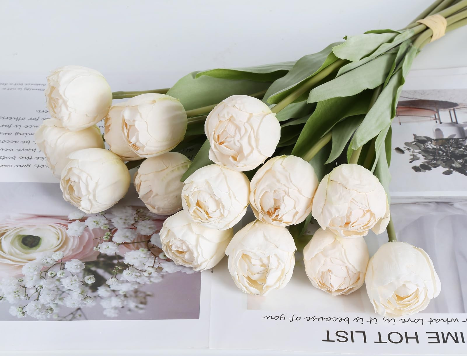 IPOPU Vintage Tulips 2 Bouquets Off White Tulips Flowers for Decoration 17" Cream Fake Tulips Sil... | Amazon (US)