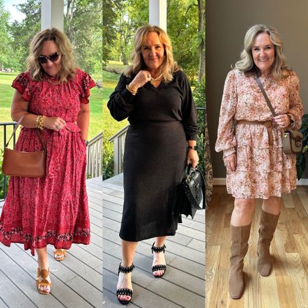 Fall dresses! Wear casual with books or wedding guest with strappy sandals. Use code NANETTE10 For 10% off

Wearing size L in the first two. The third (on the right) is an XL and def didn’t need that. Added my own belt. 

#LTKover40 #LTKfindsunder100 #LTKwedding