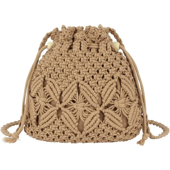 Women Mini Cotton Crochet Crossbody Bag Summer Beach Shoulder Bag Drawstring Purse | Walmart (US)