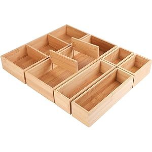 Kootek 8 Pcs Bamboo Drawer Organizer Utensil Tray Kitchen Storage Box 4-Size Versatile Dividers Cutl | Amazon (US)
