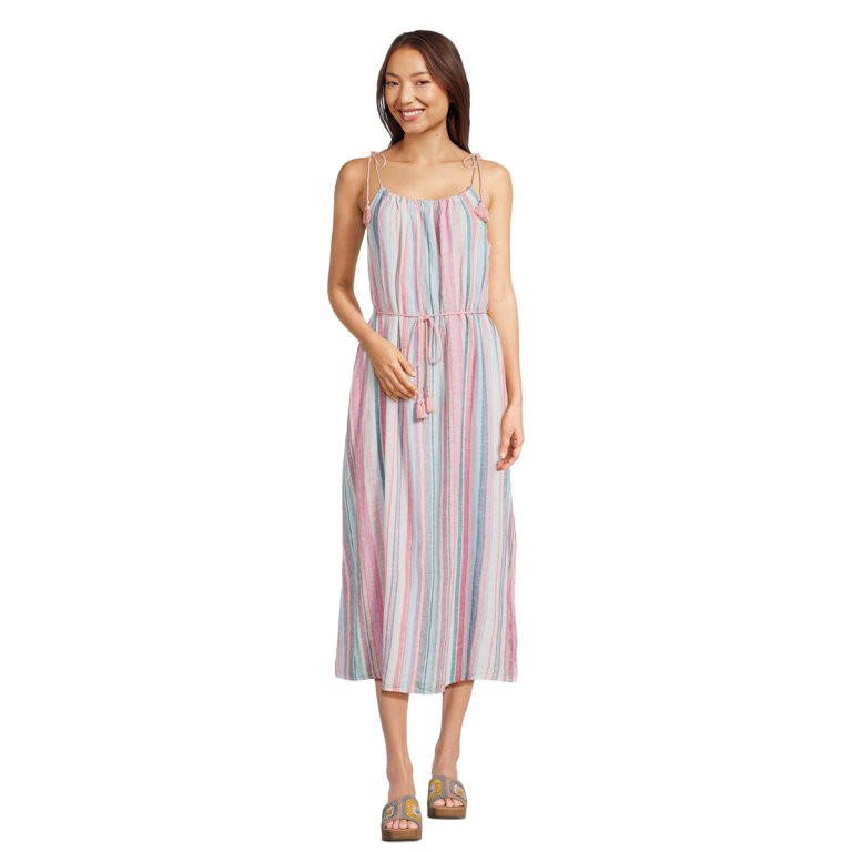 Time and Tru Women's Tie Shoulder Midi Dress, Sizes XS-XXXL | Walmart (US)