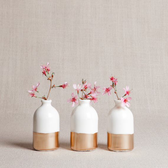 READY TO SHIP : White + Gold Minimalist Bud Vases // Set of Three | Etsy (US)