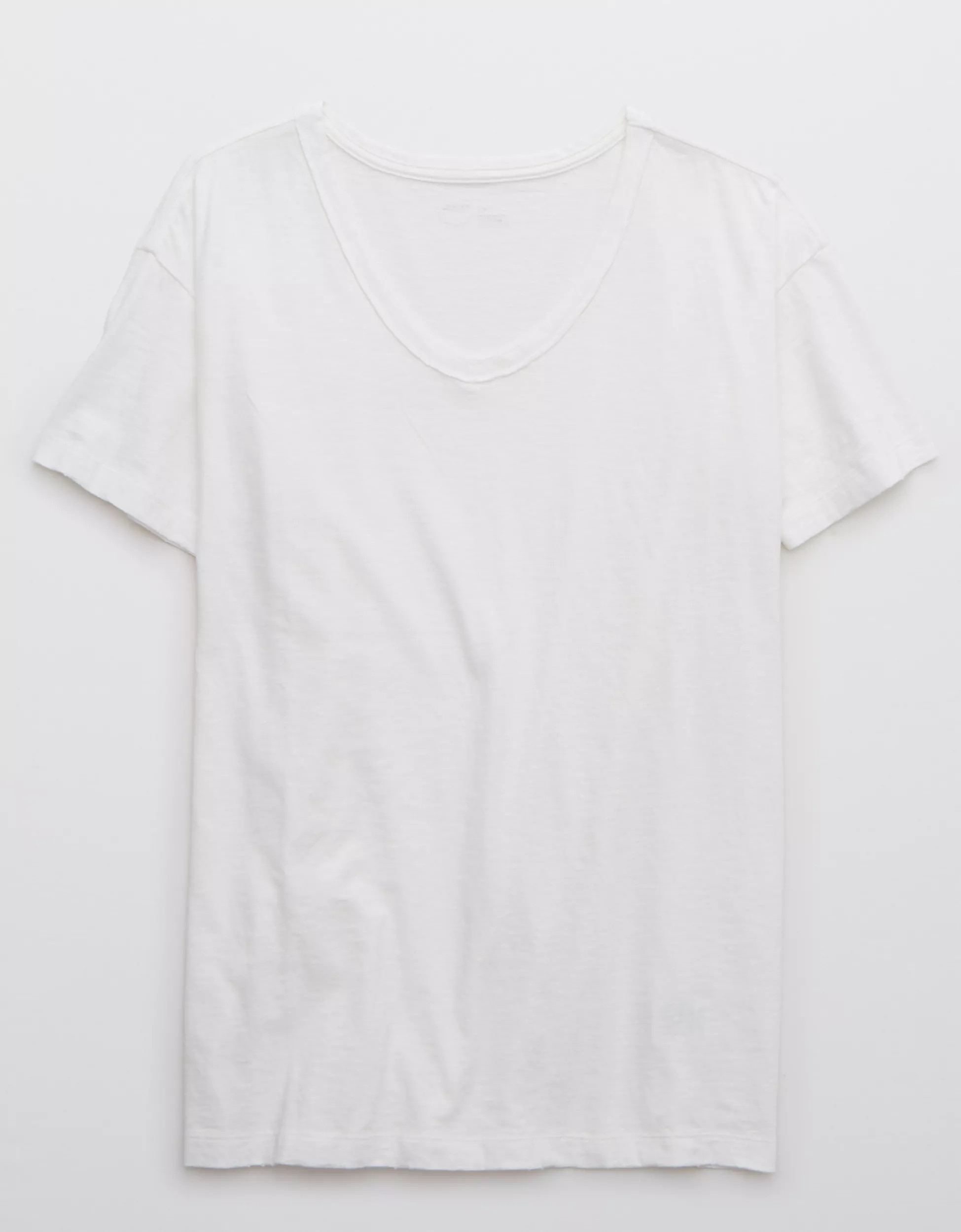 Aerie Distressed V Neck Oversized Boyfriend T-Shirt | American Eagle Outfitters (US & CA)