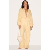 Lemon Textured Cheesecloth Wide Leg Pants | PrettyLittleThing US