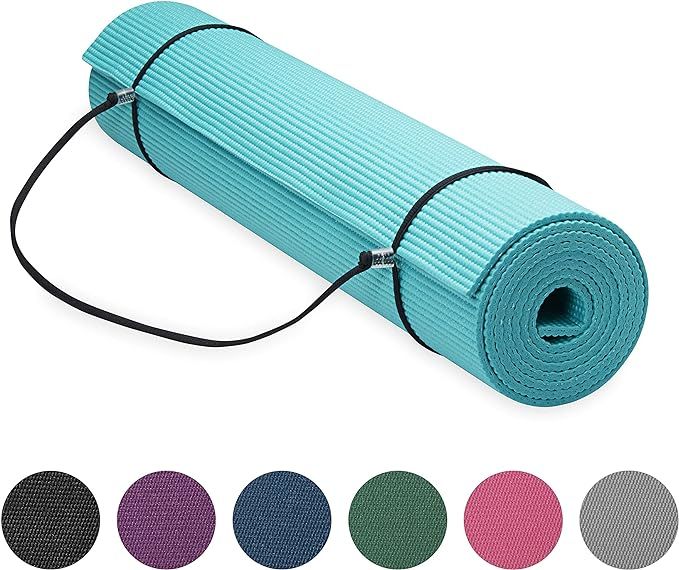 Gaiam Essentials Premium Yoga Mat with Yoga Mat Carrier Sling, Teal, 72 InchL x 24 InchW x 1/4 In... | Amazon (US)