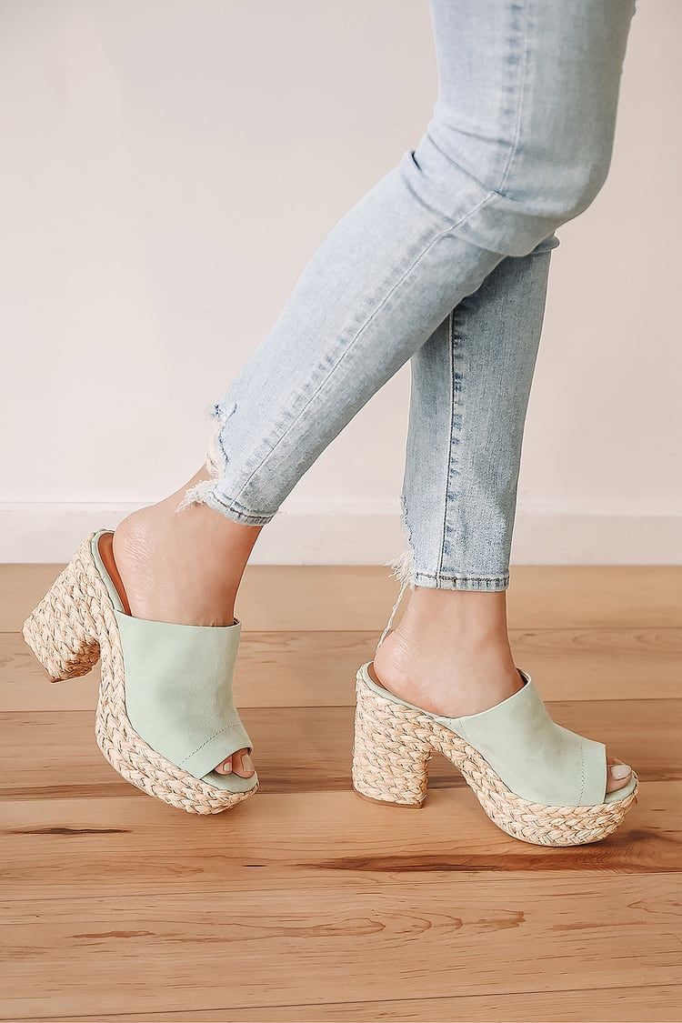 Ervyn Mint Green Suede Raffia Platform Slide Sandals | Lulus (US)