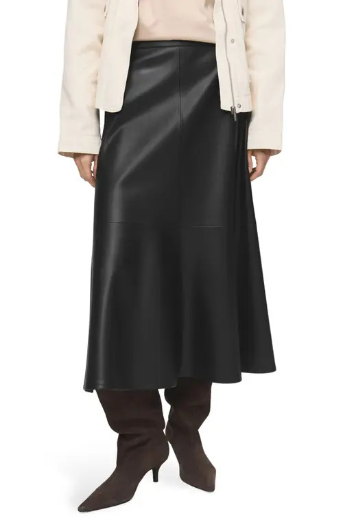 MANGO Paris Faux Leather A-Line Midi Skirt in Black at Nordstrom, Size 14 | Nordstrom